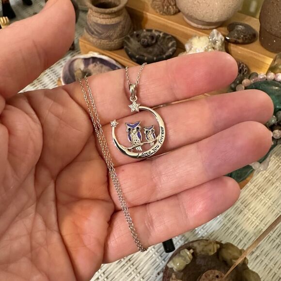 Sterling Silver Owl Tree of Life Moon Necklace - Picture 5 of 5